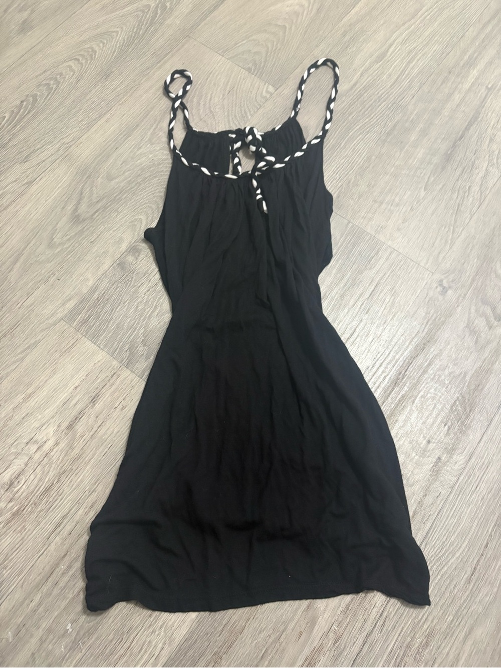 Black Sleeveless Tie-Back Top with Contrast Rope Straps